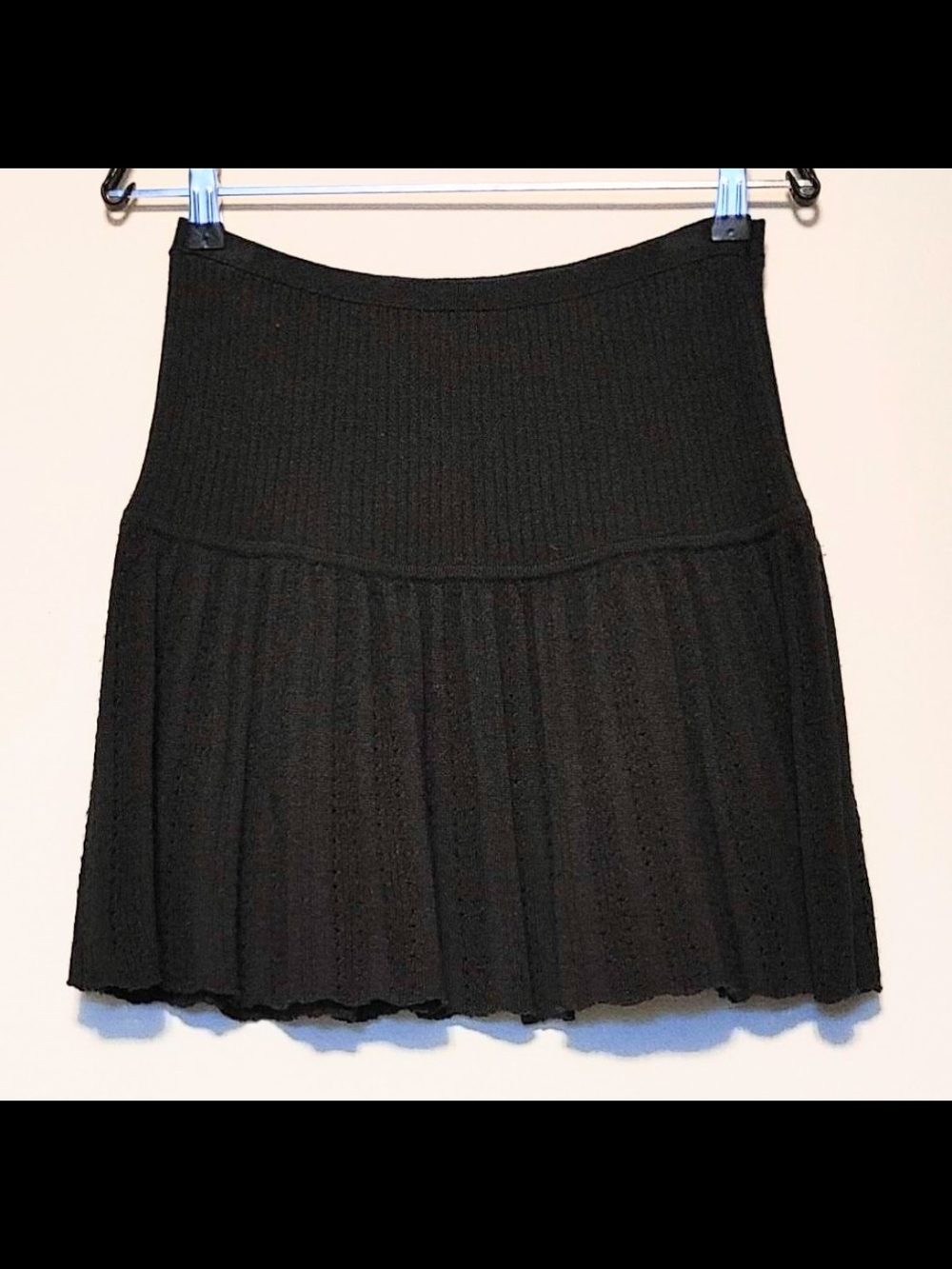 Charcoal Grey Lux Cozy Knit Ribbed Pleated Mini Skirt. 26-30" Waist
